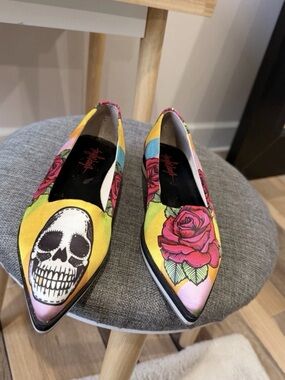 Taylor Says Tayquila Pointed Toe Skull Rose Eclectic Dopamine Flats Sz 8.5